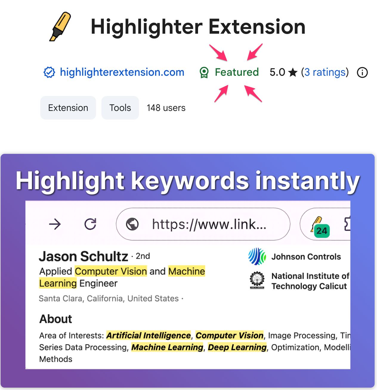 Highlighter Extension with a Featured badge