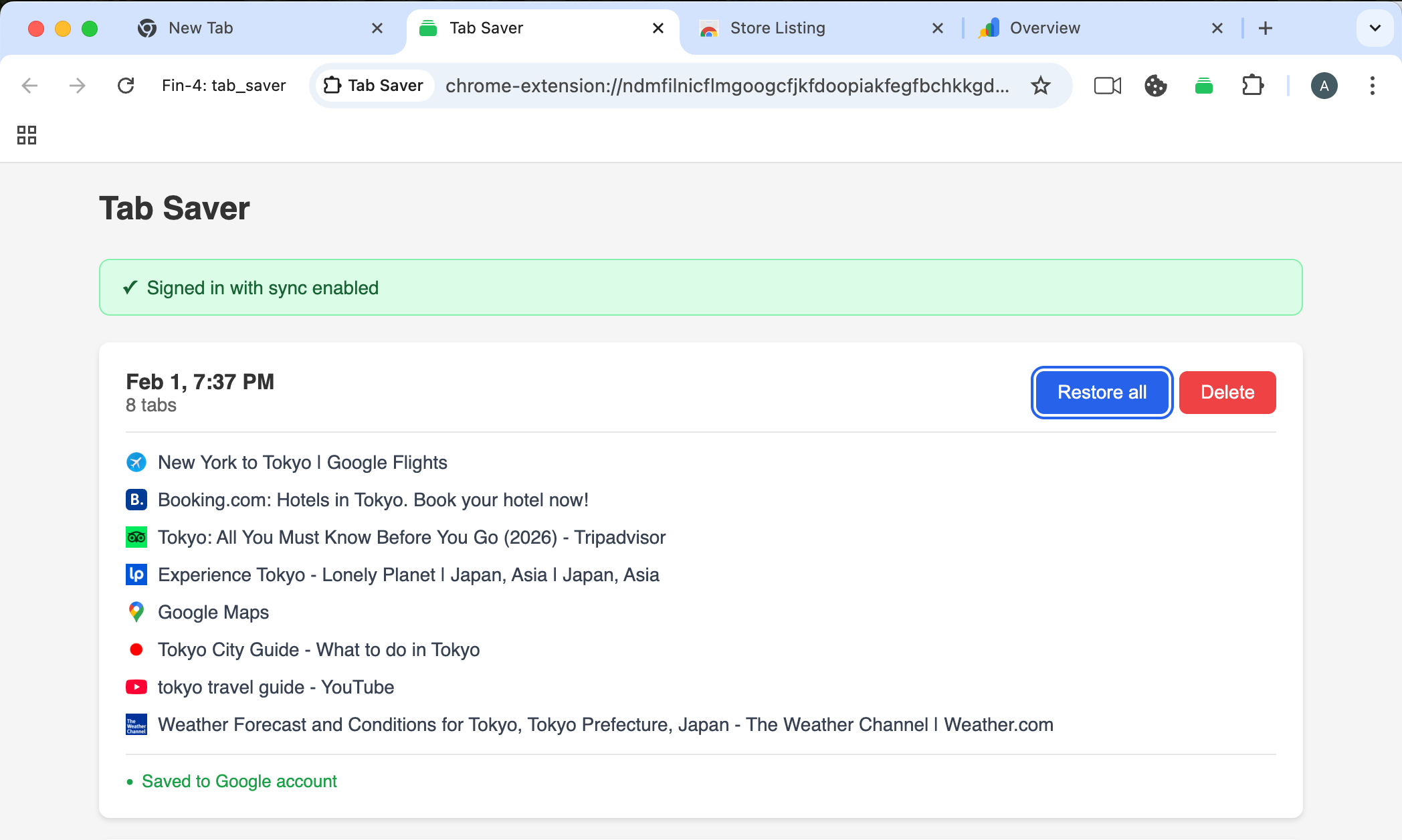 Tab Saver - saved sessions with tabs