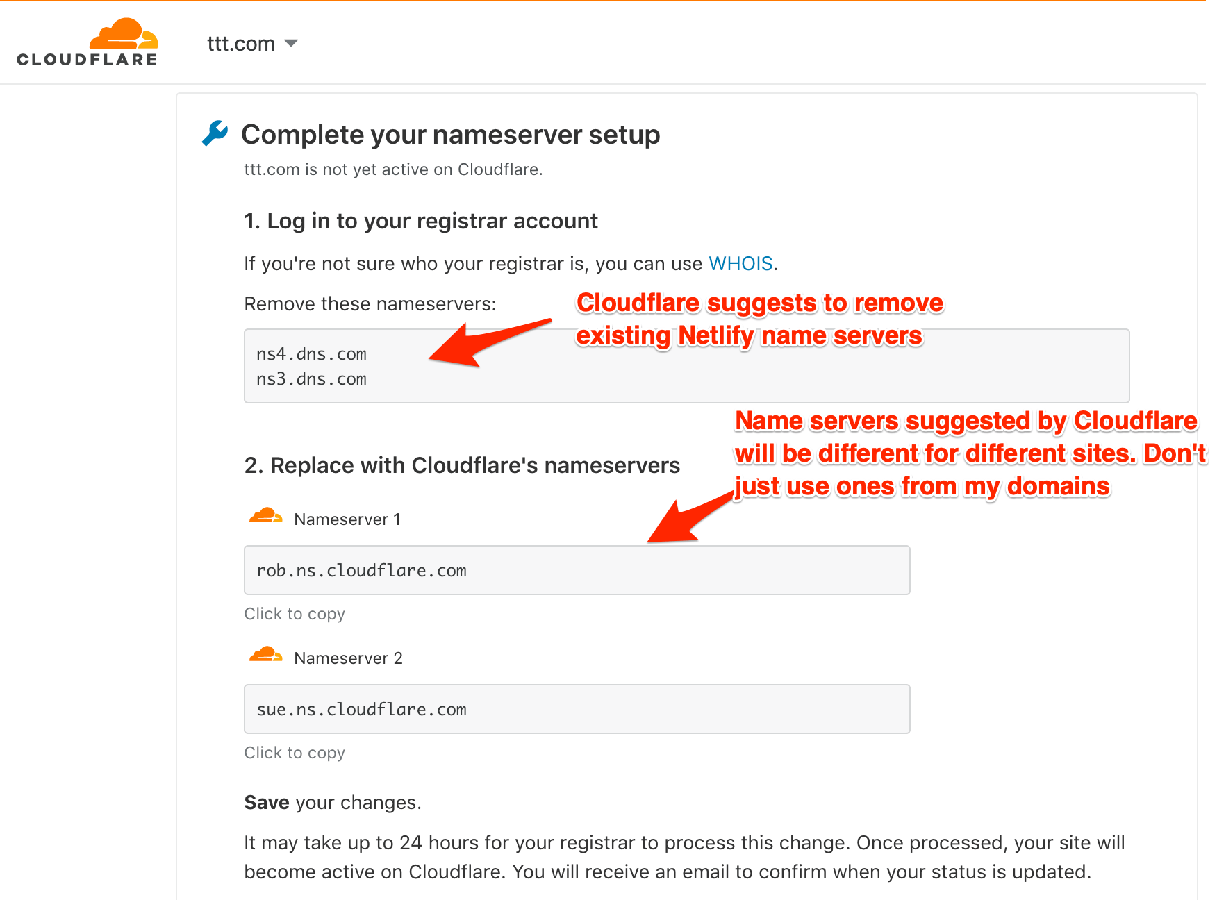 Cloudflare&rsquo;s suggestions on DNS name servers